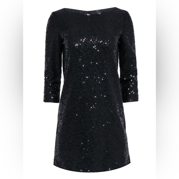 Tahari Black Sequins Shift Mini Dress (S) - NWT - Picture 1 of 16